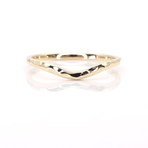 14k Hammered Curved Engagement Band | Real Gold Wedding Band | Textured Ring | Curved Wedding Ring