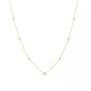 14k 7 Diamond By The Yard Necklace | 0.27ct Natural Diamond Necklace | 14k Necklace | Multi Diamond Layering Necklace | Choker Necklace