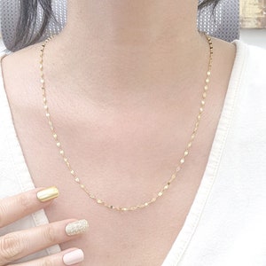 14k Gold Sparkle Chain Necklace | 2.2MM Sequin Chain | Mirror Chain | Diamond Cut Link Necklace | Glitter Chain Necklace | 14&quot;- 20&quot; Length