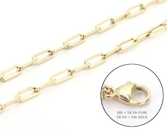 14k Yellow Gold Paperclip Necklace | Rectangular Shaped Necklace | Paper Clip Necklace | Layering Necklace | Real Gold Necklace