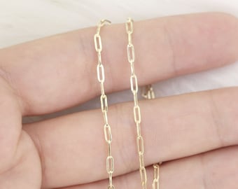 14k Yellow Gold Mini Paperclip Necklace | Paper Clip Necklace | Layering Necklace | Real Gold Necklace | Paper Clip Link Chain Necklace