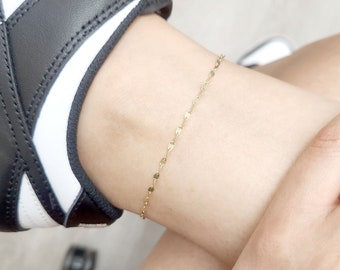 14k Gold Sparkle Chain Anklet | 2.2MM Mirror Chain | Diamond Cut Link Anklet | Glitter Chain Anklet | Sequin Chain Anklet | Gift for Mom