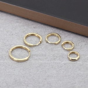 14k Flat Hoop Earrings | 5.8MM 7.8MM 10.0MM 12.0MM Plain Huggies Earring | Gold Hoops | Single or Pair | Yellow Gold Earring | Flat Hoops