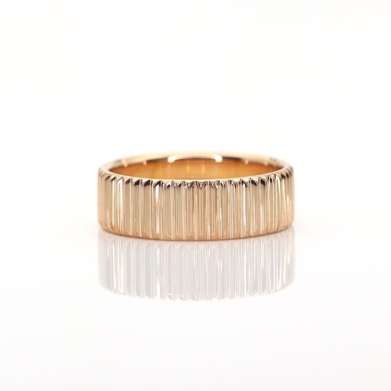 14k Vertical Lines Band 5.2MM Geometric Band Vertical Grooves Real Gold Band Vintage Ring Rose Gold Ribbed Ring Stackable Ring 14k Rose Gold