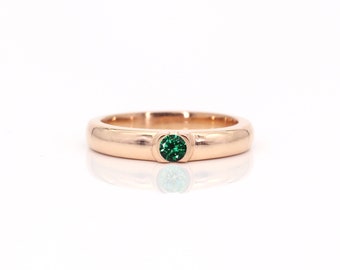14k Emerald Wedding Band | Vintage Band | 3.4MM Natural Emerald Ring | Wedding Ring | May Birthstone Ring | 14k Solitaire Emerald Band
