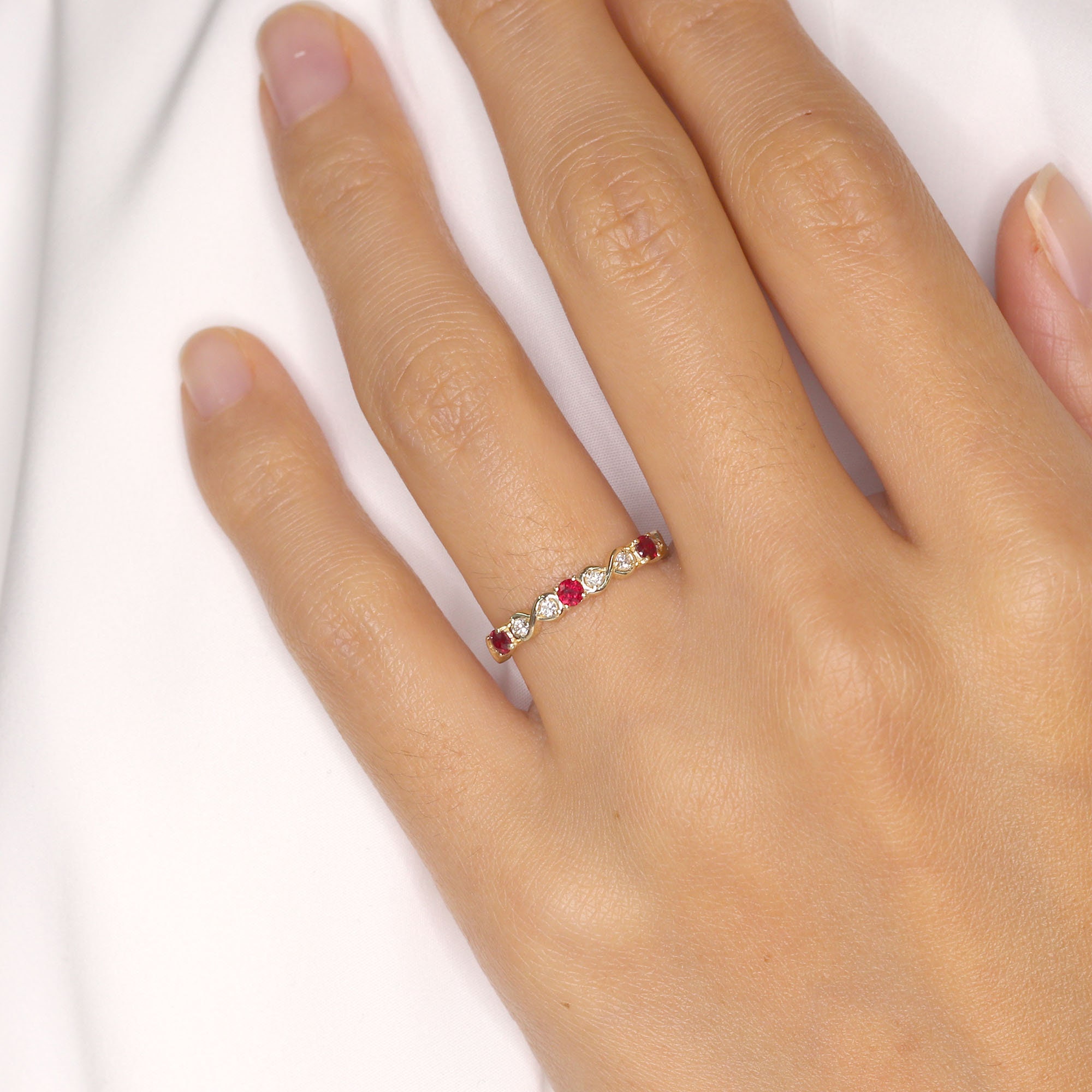 14k Ruby Wedding Band | Diamond Wedding Band | Half Eternity Band ...
