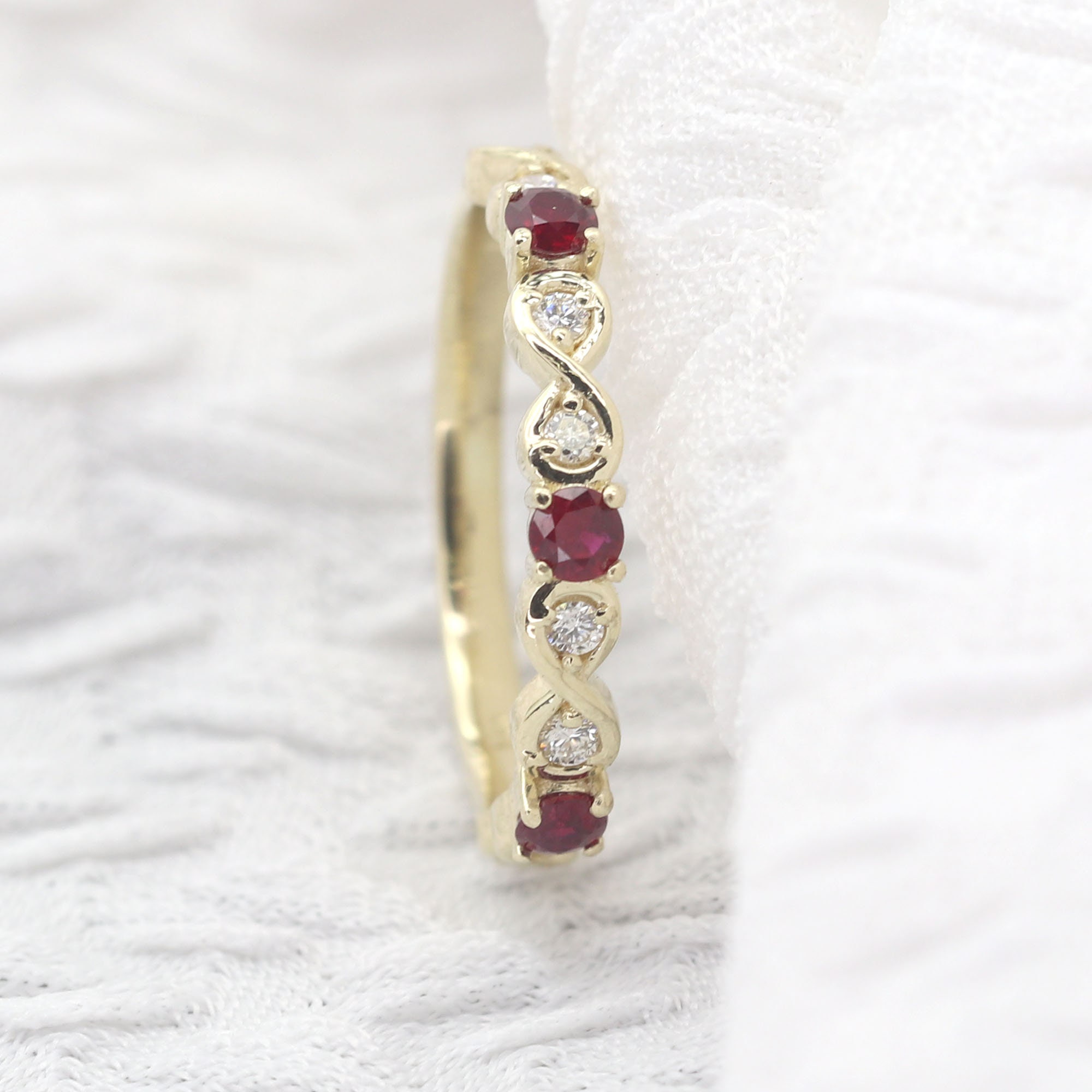 14k Ruby Wedding Band | Diamond Wedding Band | Half Eternity Band ...