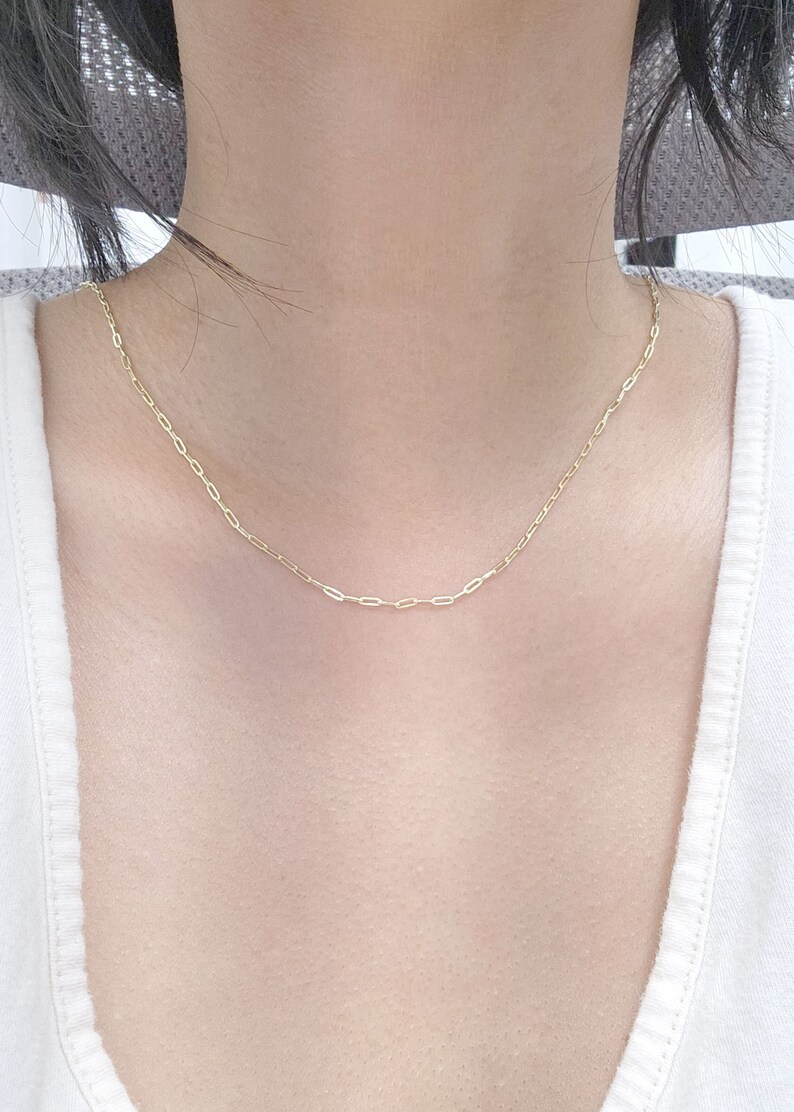 14k Yellow Gold Mini Paperclip Necklace | Paper Clip Necklace | Layering Necklace | Real Gold Necklace | Paper Clip Link Chain Necklace bild 3