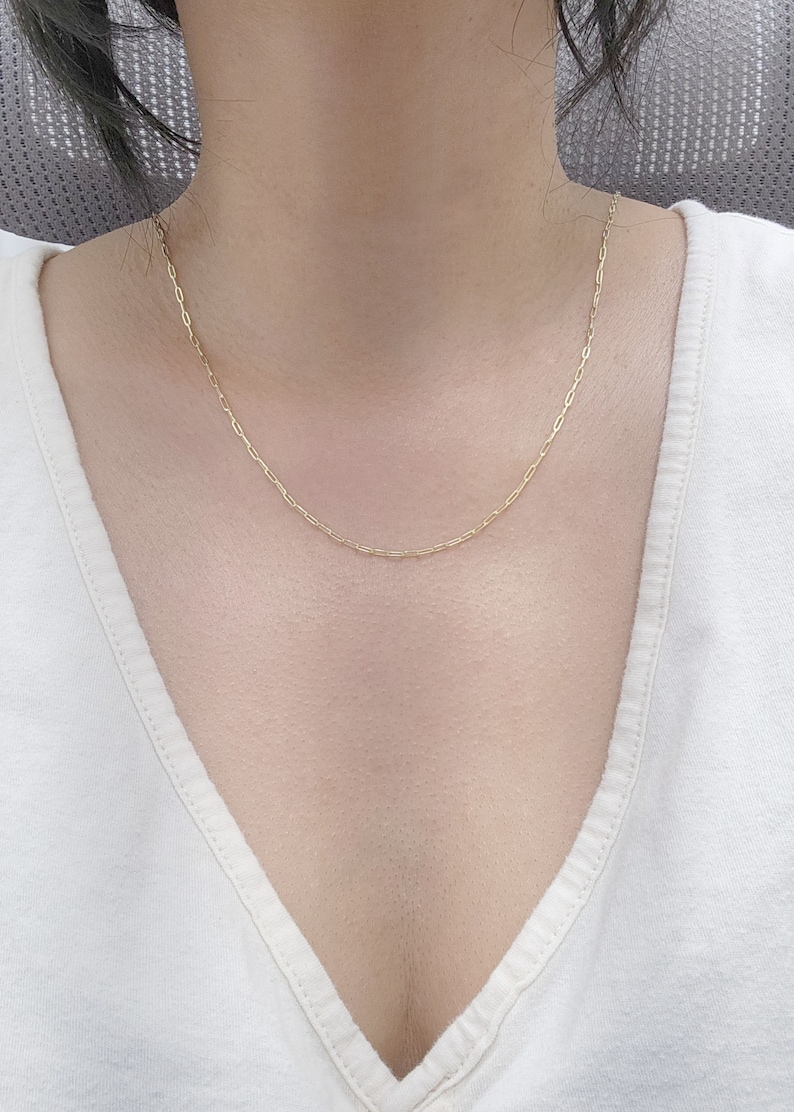 14k Yellow Gold Mini Paperclip Necklace | Paper Clip Necklace | Layering Necklace | Real Gold Necklace | Paper Clip Link Chain Necklace bild 2