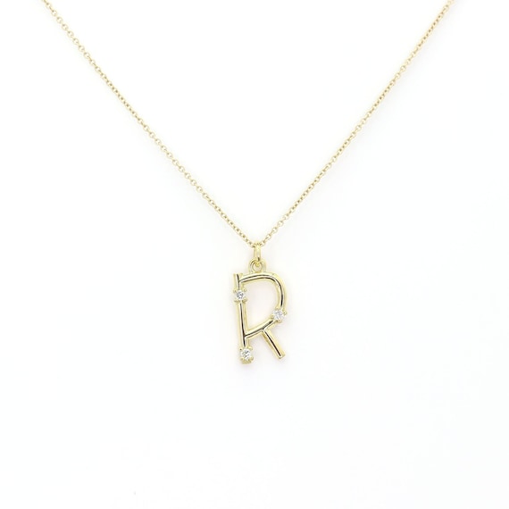 14k Yellow Gold Diamond Initial Letter R Charm Pendant - Personalized Alphabet Jewelry, Solid Gold With Natural Diamonds