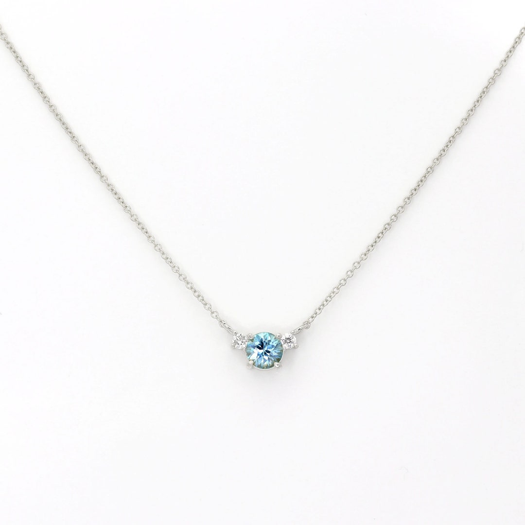 14k Blue Zircon Diamond Necklace 5.0MM Blue Zircon Pendant December