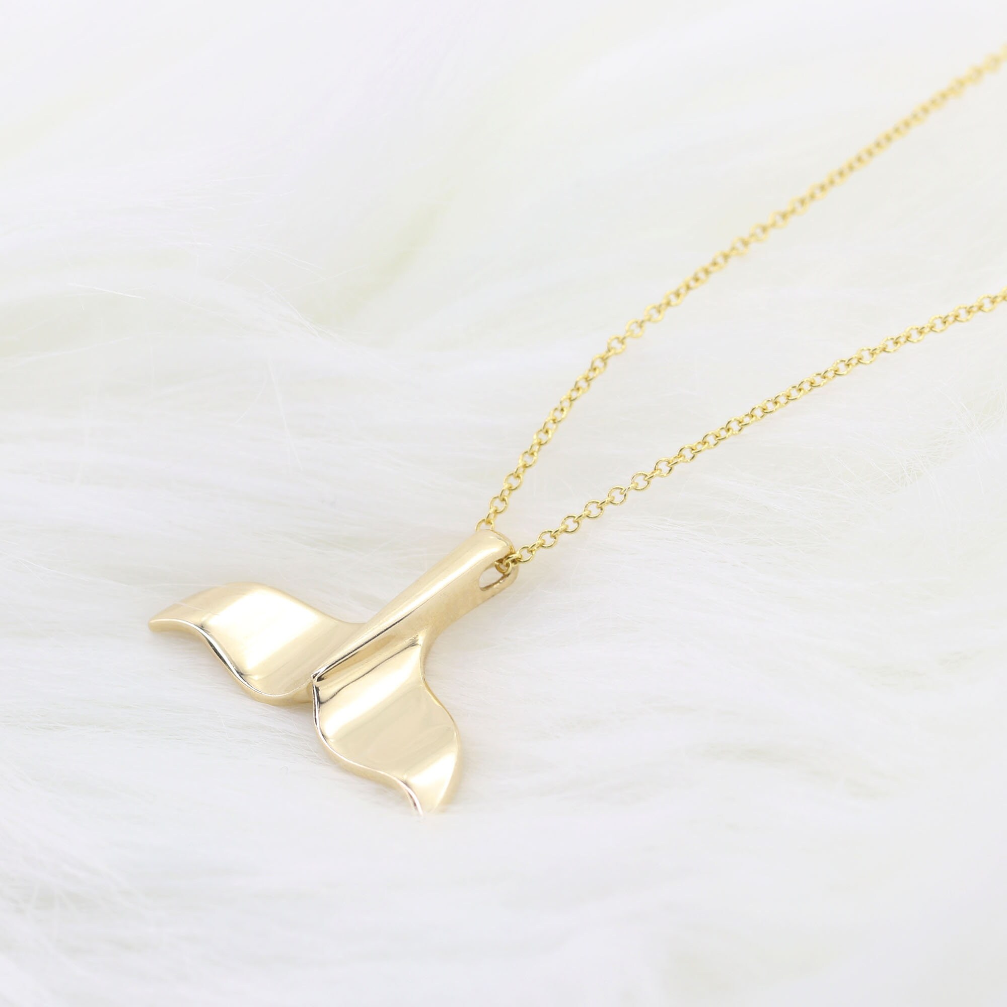 14K Solid Yellow Gold Whale Tail Pendant Necklace – Mermaid & Ocean Charm For Women, Gift Ready - View #10