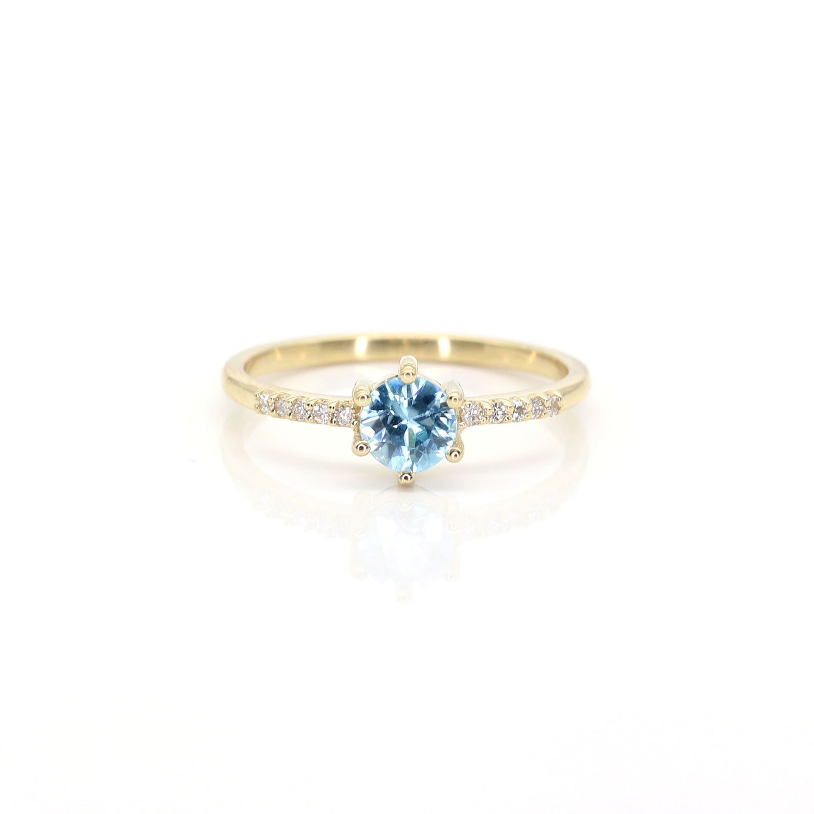 14k Blue Zircon Diamond Engagement Ring | 5.0MM Natural Blue Zircon ...