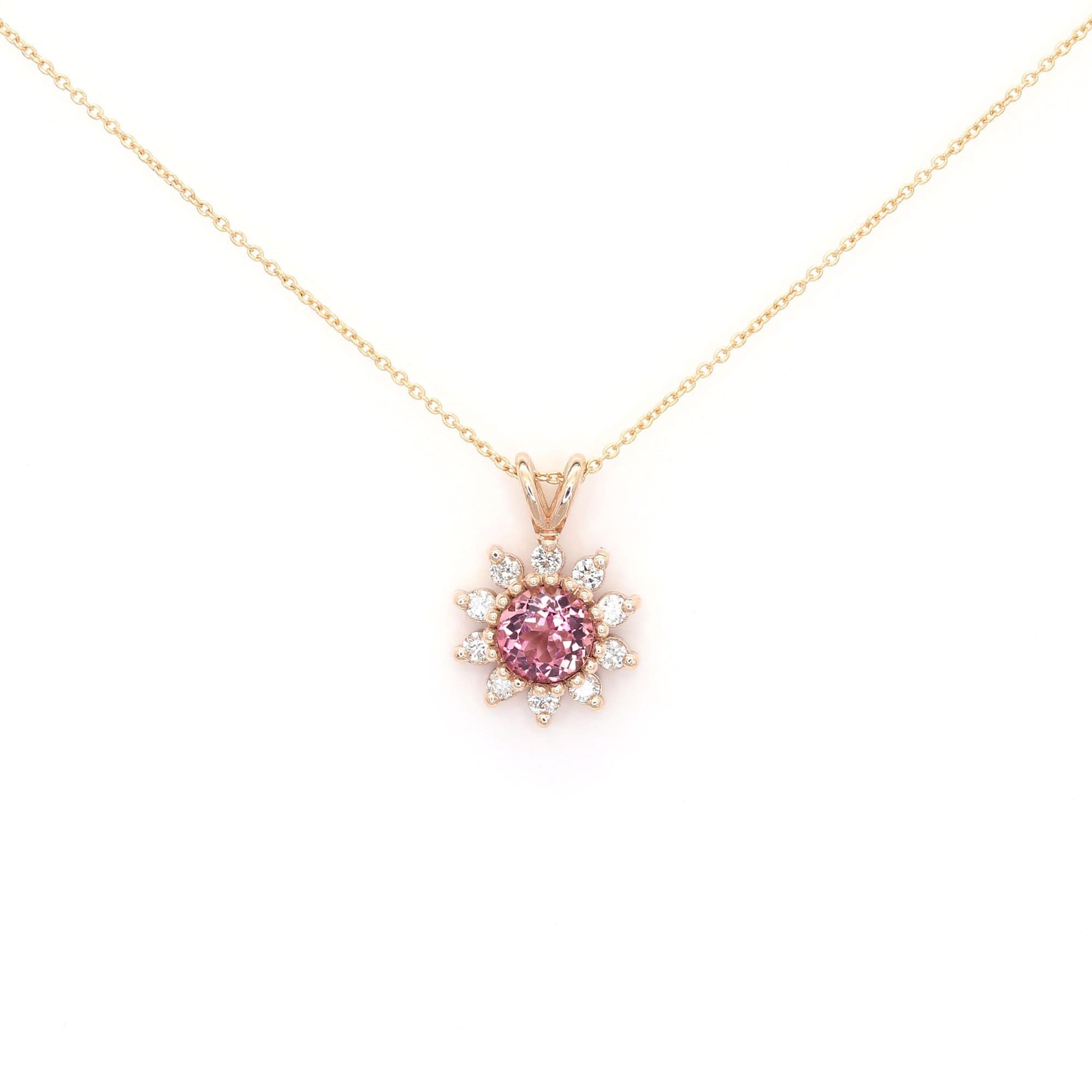 14k ピンクトルマリンネックレス | 6.0 MM ピンクトルマリンペンダント 