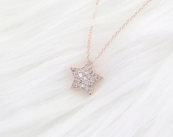 14k Diamond Star Necklace | 0.22ct Natural Diamond Necklace | Celestial Necklace | Handmade Jewelry | Minimalist Necklace