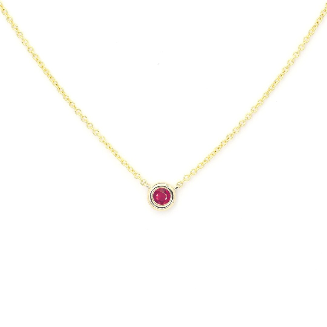 14k Ruby Solitaire Necklace | 2.8MM Natural Ruby Necklace | Bezel ...