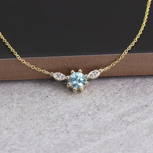 14k Birthstone Necklace | 5.0MM Gemstone Necklace | 4x2 Marquise Natural Diamond Necklace | Birthday Gift | V Necklace | Birthstone Pendant