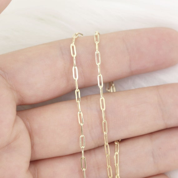 14k Yellow Gold Mini Paperclip Necklace | Paper Clip Necklace | Layering Necklace | Real Gold Necklace | Paper Clip Link Chain Necklace