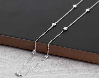 14k Diamond Necklace | 7 Stone Bezel Necklace | Diamond By The Yard Necklace | 0.23ct Natural Diamond Layering Necklace | Choker Necklace