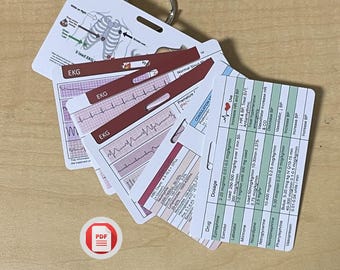 Tele Nurse ICU Badge Card Set: EKG, Cardiac Drip, Lab Values + PDF Study Guide