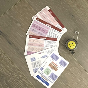 5 set EKG cardiac rhythms, Nurse badge Reference 5 cards & (free PDF) - ACLs, CPr, Code Blue - emt, ems,  ICU, Tele, er, Nursing student