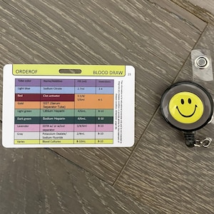 Order of Blood draw badge Reference card. Common blood tests/tubes card - medical assistant, nursing student test, nurses, Lab tech, NCLEX
