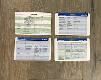 ICU Nurse Badge Card: Cardiac Drips, Analgesia, Antidotes Reference