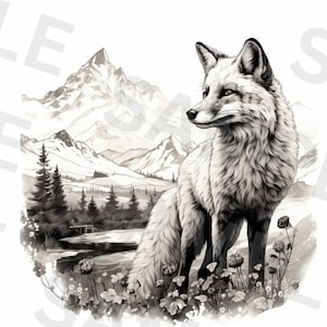 Ensemble de clipart renard noir blanc, renard Silhouette PNG, clipart aquarelle imprimable, 5 PNG de haute qualité, téléchargement numérique, créations en papier, scrapbooking