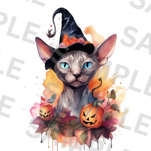 Sphynx Cat Halloween Png, Watercolor Sphynx Cat for Sublimation Png, Sphynx Cat Art Print, Cat Lovers PNG, Sphynx Cat Clothes Halloween
