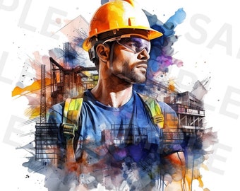 Disegno a sublimazione PNG di operaio edile, disegno clipart di edilizia, download istantaneo, uomo lavoratore, logo di edilizia, album di ritagli
