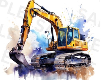 Bagger Aquarellfarbe Spritzen PNG, Bagger PNG, Bagger Clipart, Transparente PNG für Sublimation, Konstruktion Png, Uns Bagger