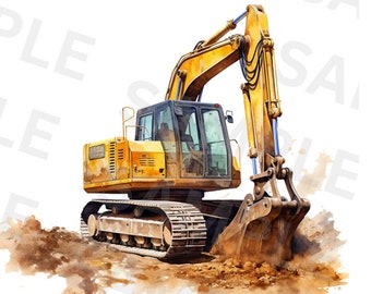 Bagger PNG Sublimationsdesign, Baustellen Logo, Bagger Aquarell Clipart Design, Sofort Download, Bagger Logo, Bagger Geschenke