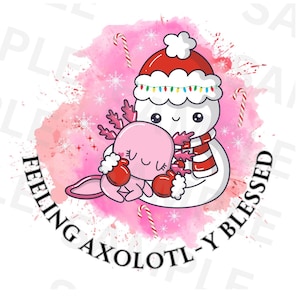 Entzückende Weihnachten Axolotl PNG, Axolotl Clip Art, Tier Baby Axolotl Kinder DIY Design, niedlicher Salamander, digitaler Download, Sublimation PNG