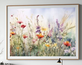 Flowers Wall Art Prints Digital Download Watercolor Wildflowers Floral Botanical Print Flowers Wall Art Minimalist Wall Art Floral wall art