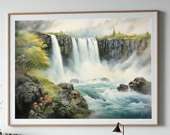 アイスランドのプリント、デジタルダウンロード、アイスランドの滝のプリント、ダウンロード可能なアート、アイスランドのプリント可能な壁アート、デジタルプリント、風景の壁アート