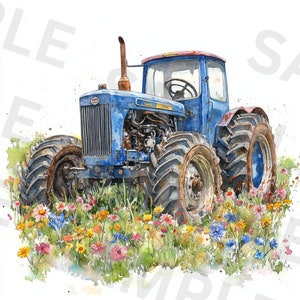 Farm Tractor Clipart Bundle, 5 Farm Tractor PNG, Farm Equipment PNG, Printable Watercolor Clipart, Instant Download, Tractor Images