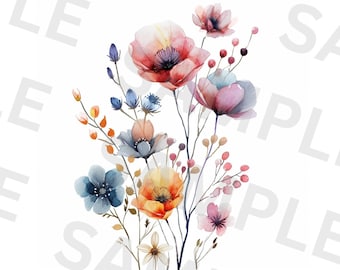 Conjunto de imágenes prediseñadas florales minimalistas: PNG de arte lineal botánico simple para invitaciones digitales, álbumes de recortes, bodas, planificadores y diseñadores de manualidades.