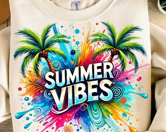 Summer Vibes Png, Sublimation Design, Palm Trees Png, Colorful Neon Png, Tropical Png, T-Shirt Design, Digital Download, Png Designs, DTF