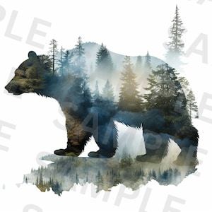 Grizzly Bear Clipart, Bear Silhouette, 5 High Quality PNGs, Printable Watercolor Clipart, Wilderness Art, Commercial Use, Bear Clipart