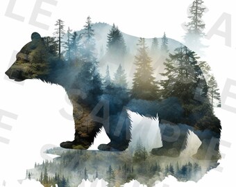 Grizzly Bear Clipart, Bear Silhouette, 5 High Quality PNGs, Printable Watercolor Clipart, Wilderness Art, Commercial Use, Bear Clipart