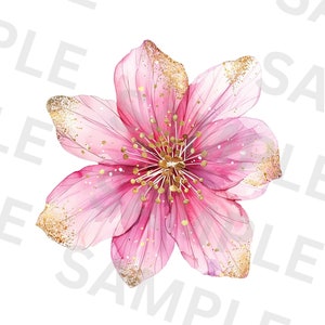 5 imágenes prediseñadas de flores abstractas, impresión de flores, flor de oro rosa, imágenes prediseñadas de acuarela imprimibles, PNG de alta calidad, descarga instantánea, scrapbooking