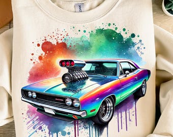 Iridescent Muscle Car PNG, Sublimation Hot Rod Clipart, Shiny Car Design for Racing Shirts, Drag Car Sublimation, Car Lover Gift