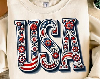 PNG floreale USA, sublimazione del 4 luglio, maglietta patriottica USA in formato PNG, clipart rosso bianco e blu, download digitale del 4 luglio, sublimazione dell'America