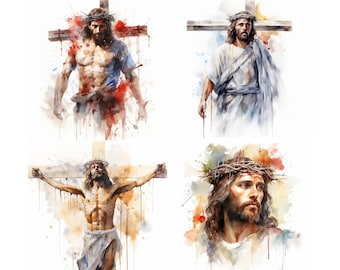 5 Jezus Christus Clipart, Pasen Jezus Clipart, afdrukbare aquarel clipart, hoge kwaliteit PNG, Instant download, Papercraft, Scrapbooking