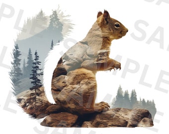 Squirrel Silhouette Clipart, Squirrel PNG Sublimation Design, Printable Watercolor Clipart, Instant Download, Cute Squirrel, Scrapbook Image