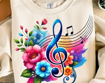 Floral Treble Clef PNG, Colorful Music Sublimation Design (Digital Download)