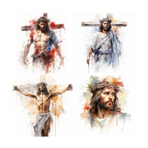 5 Imágenes Prediseñadas de Jesucristo, Imágenes Prediseñadas de Jesús de Pascua, Imágenes Prediseñadas de acuarela imprimibles, PNG de alta calidad, Descarga instantánea, Artesanía de papel, Scrapbooking