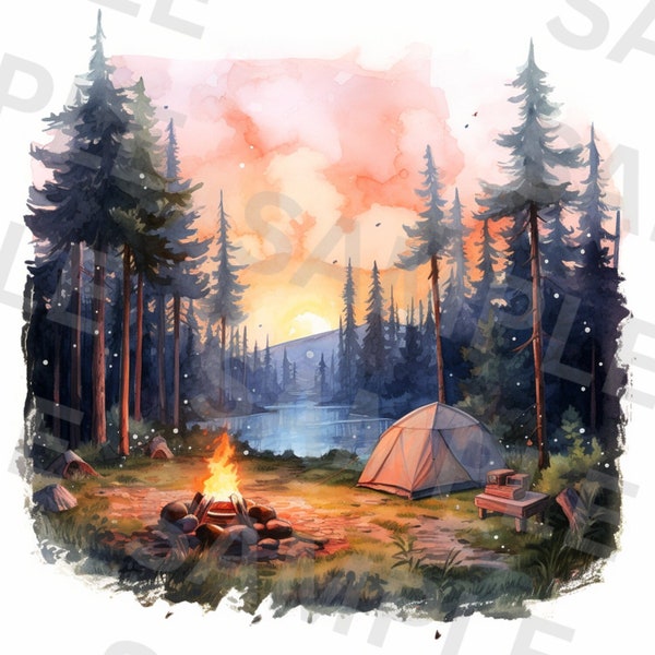 5 Camping Clipart, Cozy Camping Tent Clipart, Printable Watercolor clipart, High Quality PNG's, Digital download, Paper craft, Scrapbooking