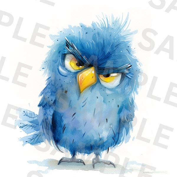 5 Grumpy Birds Clipart, Cute Birds Digital Clipart, Printable Watercolor clipart, High Quality PNG, Instant Download, Paper Craft, Scrapbook