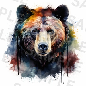 Ensemble PNG de visages d'ours noir et brun - 5 images clipart ours aquarelles pour sublimation, travaux manuels et projets de bricolage